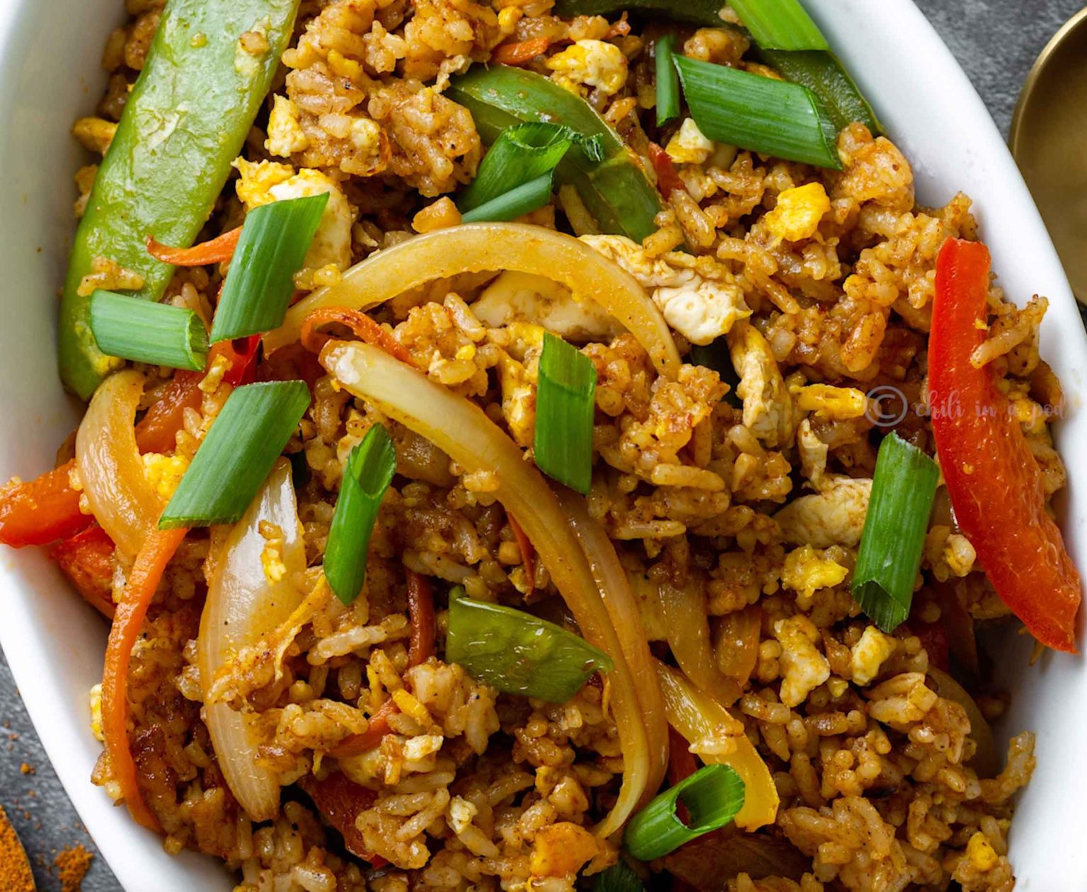 Thai style Vegetarian Curry Fried rice Curried rice recipe Chili in 